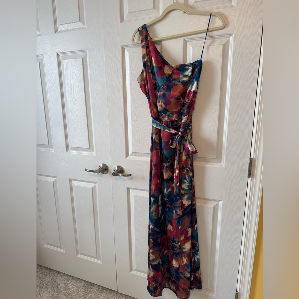 Nicole Miller Watercolor Floral One-Shoulder Dress